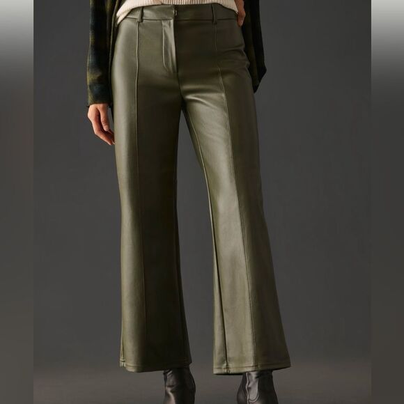 Anthropologie Avec Les Filles Green Faux Leather Trousers Size Small - Picture 2 of 11